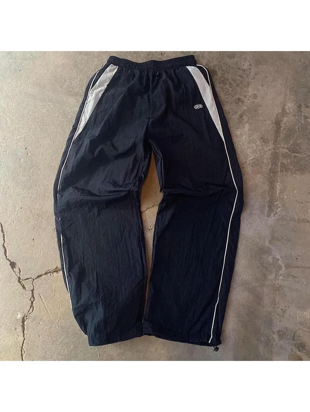 Y2k 2000s baggy loose lightweight striped black and white windbreaker pants